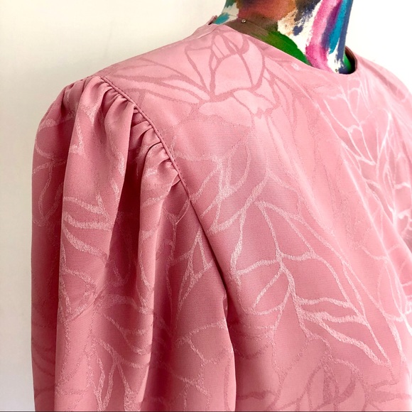 🩰VINTAGE 80s Deco Shell Pink Faux Wrap Dress - Picture 7 of 8